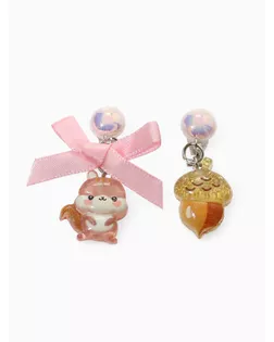 Серьги-клипсы детские "Выбражулька" белочка с бантом, жёлудь с жемчужиной, цветные арт. СМЛ-271628-1-СМЛ0010832164