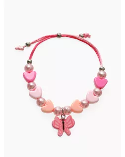 Браслет детский "Выбражулька" на затяжке, бабочка с бусинами сердце, цвет розовый арт. СМЛ-271701-1-СМЛ0010832179