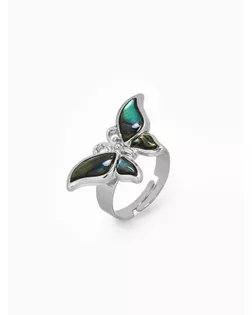 Кольцо безразмерное «Бабочка» галиотис, зелёное в золоте арт. СМЛ-271634-1-СМЛ0010838449