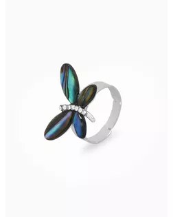 Кольцо безразмерное «Бабочка», галиотис, зелёное в серебре арт. СМЛ-271634-2-СМЛ0010838451