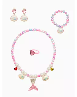 Набор детский «Выбражулька. Русалочка», 4 предмета: клипсы, кольцо, браслет, бусы, бело-розовый арт. СМЛ-279811-1-СМЛ0010875364
