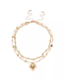 Колье «Многослойность» сердце, белое в золоте арт. СМЛ-277334-1-СМЛ0010875419