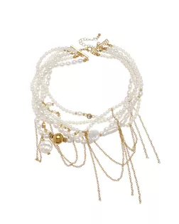 Колье "Многослойность" жемчужные бусины, цвет белый в золоте арт. СМЛ-276775-1-СМЛ0010875428