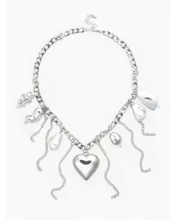 Колье "Многослойность" цепь с сердечком, цвет белый в серебре арт. СМЛ-276842-1-СМЛ0010875432