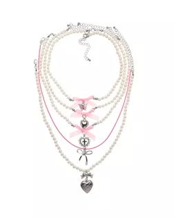 Колье «Бантик» набор 5 шт. бело-розовое в серебре арт. СМЛ-276717-1-СМЛ0010875433