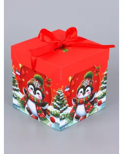 Коробка Самосборная "Новогодние зверята" 15х15х15 см арт. СМЛ-277476-1-СМЛ0010875805
