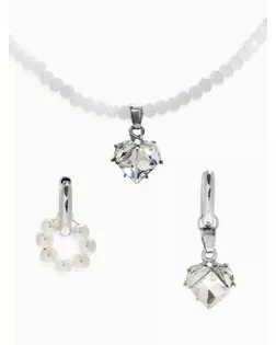 Набор 2 предмета: колье, серьги "Трансформеры" жемчуг со стразами, белый в серебре арт. СМЛ-279258-1-СМЛ0010876299