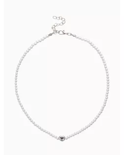 Чокер «Стразик» сердце и жемчужные бусины, белый в серебре, 36 см + 5 см доп, цепочка арт. СМЛ-277744-1-СМЛ0010877103