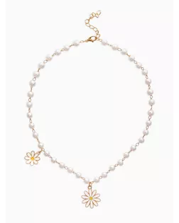 Колье на жемчужной дорожке "Ромашка", цвет белый в золоте 40+удл, d6 арт. СМЛ-279484-1-СМЛ0010904609