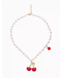 Колье на жемчужной дорожке "Вишня объемная", цвет красно-белый в золоте 40+удл, d6 арт. СМЛ-279205-1-СМЛ0010904613