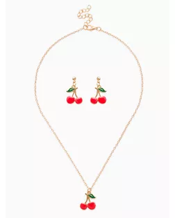 Набор 2 пред-та: серьги,кулон "Вишенки", цвет красный в золоте 44+удл. арт. СМЛ-279635-1-СМЛ0010904616