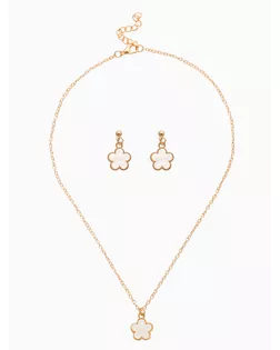 Набор 2 пред-та: серьги,кулон "Цветочки", цвет белый в золоте 44+удл. арт. СМЛ-279636-1-СМЛ0010904617