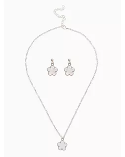 Набор 2 пред-та: серьги,кулон "Цветочки", цвет белый в серебре 44+удл. арт. СМЛ-279637-1-СМЛ0010904618