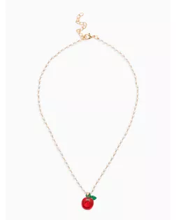 Кулон на жемчужной дорожке "Яблочко", цвет бело-красный в золоте 44+удл. арт. СМЛ-279639-1-СМЛ0010904621