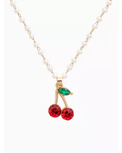 Кулон на жемчужной дорожке "Вишенка", цвет бело-красный в золоте 44+удл. арт. СМЛ-279640-1-СМЛ0010904622