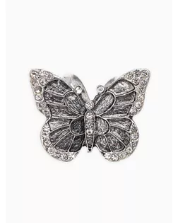 Кольцо для платка "Бабочка", цвет белый в чернёном серебре арт. СМЛ-281393-1-СМЛ0010904673