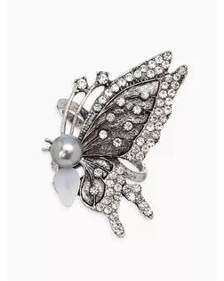 Кольцо для платка "Бабочка профиль", цвет белый в чернёном серебре арт. СМЛ-281396-1-СМЛ0010904677