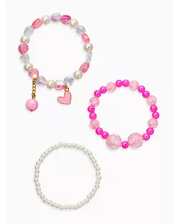 Браслет детский «Выбражулька», 3 шт. набор, сердце с подвеской, жемчуг, цветной арт. СМЛ-281300-1-СМЛ0010904752