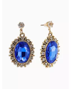 Серьги со стразами "Овал грань", цвет ярко-синий в золоте арт. СМЛ-282231-1-СМЛ0010904791
