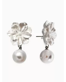 Серьги "Цветок с жемчугом", цвет белый в серебре арт. СМЛ-281318-1-СМЛ0010904795
