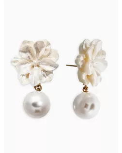 Серьги "Цветок с жемчугом", цвет молочный в золоте арт. СМЛ-281319-1-СМЛ0010904796
