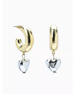 Серьги "Новый стиль", сердечки, цвет золото-серебристый d3см арт. СМЛ-282198-1-СМЛ0010904825