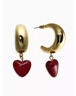 Серьги "Новый стиль", сердечки, цвет бордовый в золоте d3см арт. СМЛ-281324-1-СМЛ0010904829