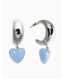 Серьги "Новый стиль", сердечки, цвет голубой в серебре d3см арт. СМЛ-281325-1-СМЛ0010904831