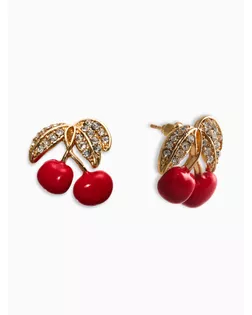 Серьги со стразами "Вишня", цвет бело-красный в золоте арт. СМЛ-280949-1-СМЛ0010904859