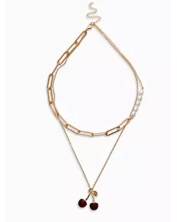 Кулон-цепь 2 яруса "Вишня", цвет бордовый в золоте 40+50+удл арт. СМЛ-282451-1-СМЛ0010904876