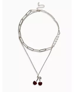 Кулон-цепь 2 яруса "Вишня", цвет бордовый в серебре 40+50+удл арт. СМЛ-282452-1-СМЛ0010904877