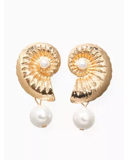 Серьги жемчуг "Ракушка", цвет белый в золоте арт. СМЛ-279686-1-СМЛ0010904891