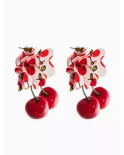 Серьги "Вишня с цветами" текстиль, цветные в золоте арт. СМЛ-280958-1-СМЛ0010904895