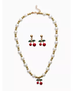 Набор 2 пред-а: серьги. кулон "Вишня" жемчуг, цветной в золоте арт. СМЛ-280887-1-СМЛ0010904901