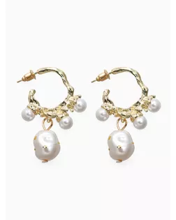 Серьги-кольца с жемчугом "Бусинки в крапинку", цвет белый в золоте арт. СМЛ-279692-1-СМЛ0010904921