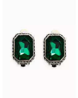 Клипсы "Винтаж" прямоугольник грань, цвет изумрудный в чернёном серебре арт. СМЛ-280563-1-СМЛ0010904949