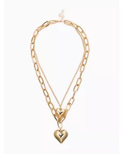 Кулон на цепочке крупное вытянутое звено 2 яруса "Сердечки", цвет золото арт. СМЛ-283218-1-СМЛ0010905793