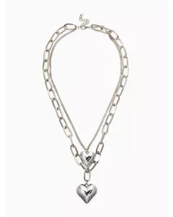 Кулон на цепочке крупное вытянутое звено 2 яруса "Сердечки", цвет серебро арт. СМЛ-282816-1-СМЛ0010905794