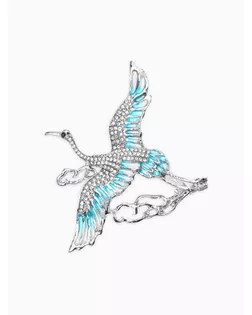 Брошь "Аист в облоках", цвет бело-голубой в серебре арт. СМЛ-282991-1-СМЛ0010905918