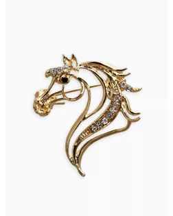Брошь "Лошадь" изящная, цвет белый в золоте арт. СМЛ-282469-1-СМЛ0010905925