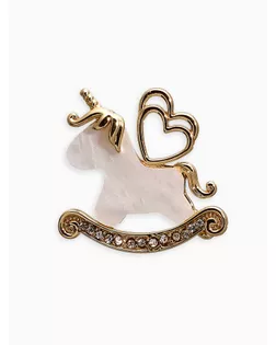 Брошь "Лошадка-Качалка, единорог, цвет белый в золоте арт. СМЛ-282471-1-СМЛ0010905927