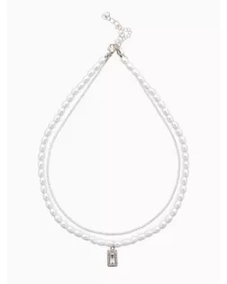 Колье жемчужное "Рис" 2 нити, 45см, цвет белый в серебре арт. СМЛ-279697-1-СМЛ0010906077