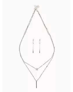 Набор 2 пред-та: серьги, колье "Минимализм", 45/55см, цвет белый в серебре арт. СМЛ-279704-1-СМЛ0010906088