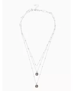 Колье 3 ярусы "Легкий стиль" квадрат, цвет серый в серебре арт. СМЛ-279707-1-СМЛ0010906117