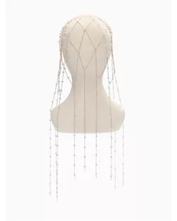 Украшение для волос «Паутина», с бусинами, 55 см, белое в серебре арт. СМЛ-279895-1-СМЛ0010906124