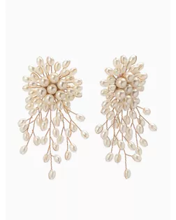 Серьги жемчуг «Россыпь в цветке», белые в золоте арт. СМЛ-281543-1-СМЛ0010932522