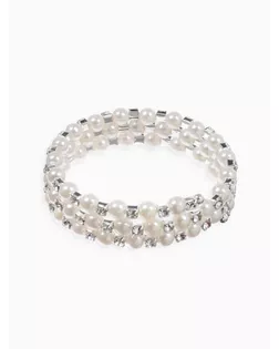 Браслет с жемчугом «Пружинка» стразинки, шар № 6, цвет белый в серебре, диаметр бр.6 см арт. СМЛ-279487-1-СМЛ0010935656