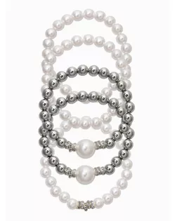 Браслет "Стильный жемчуг" (набор 5шт), №8/16, цвет белый в серебре арт. СМЛ-282583-1-СМЛ0010936465