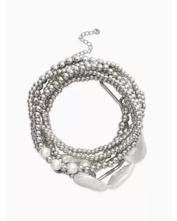 Браслет жемчуг "Барочный с цепями" (набор 7шт) , цвет белый в серебре арт. СМЛ-283452-1-СМЛ0010936497