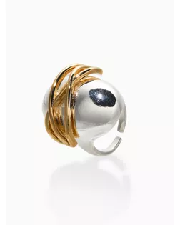 Кольцо медь "Сетка на овале", цвет серебряно-золотой, безразмерное арт. СМЛ-283233-1-СМЛ0010936535